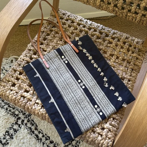 Madewell Embroidered Black and Tan Tote Bag - Picture 2 of 7